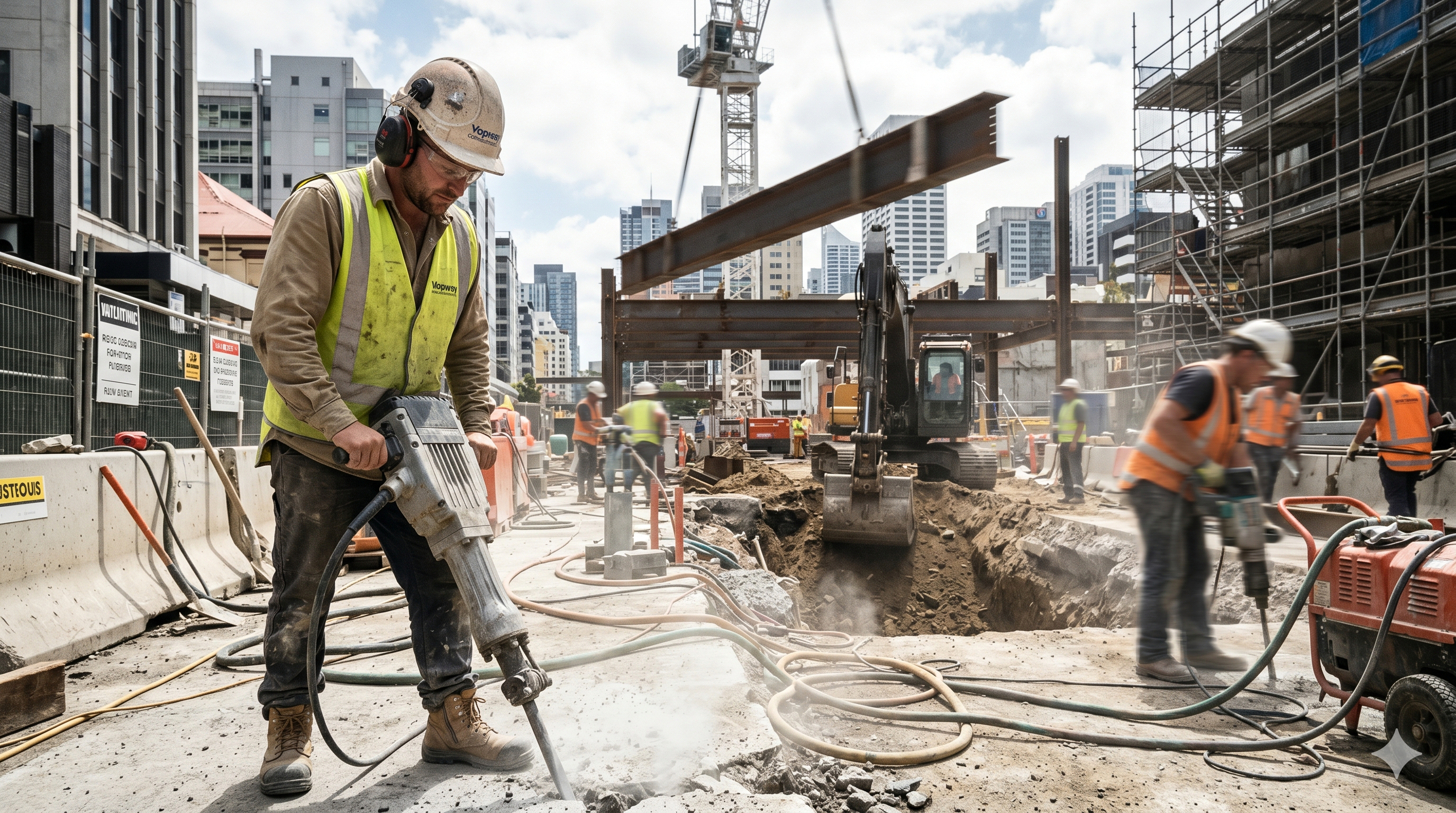 Construction worker in noisy environment